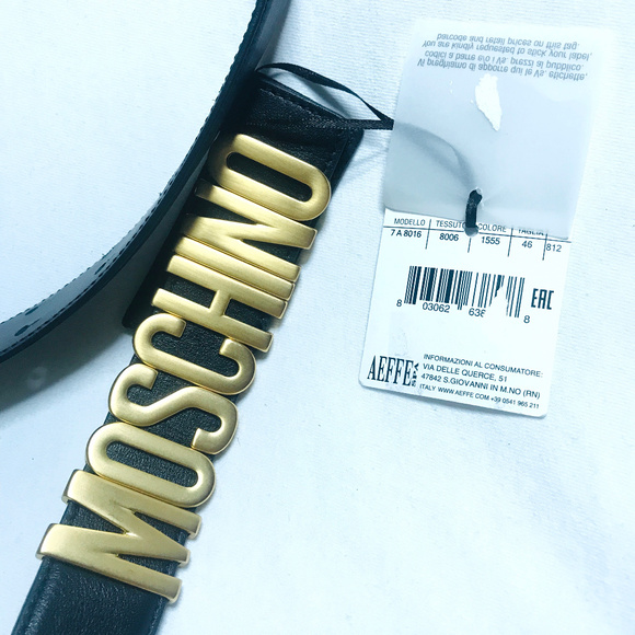 New  Authentic Moschino Gold matte logo black belt - Picture 6 of 7